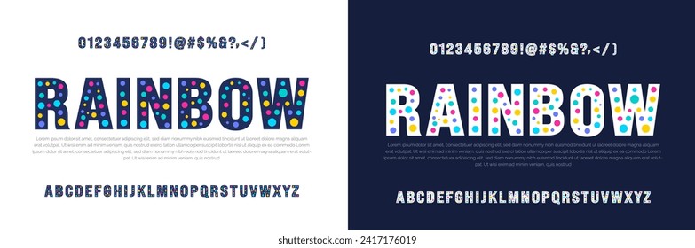 Modern creative minimal abstract digital rainbow color dot alphabet font design template set. Minimal urban sport fashion futuristic geometric technology Trendy style or kids logo typography.