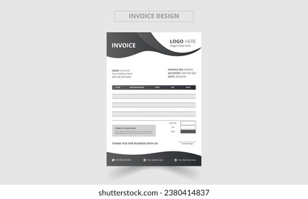 Modern, Creative and Minimal Corporate Business Invoice template  design. vector illustration bill form invoice. 