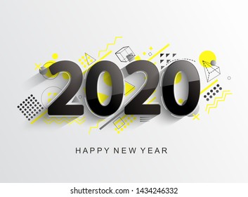 Modern creative new 2020 year design card with geometric shapes on background for your seasonal holidays flyers, greetings and invitations cards and christmas themed congratulations and banners.Vector