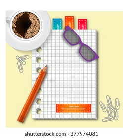Modern creative office desktop workspace. Flat design vector mock up.