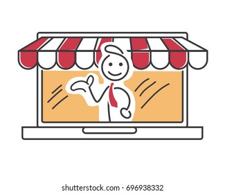 Modern Creative Online E-commerce Stickman Illustration Concept - A Good Recommended Seller Friendly Customer Service Open Up A Store