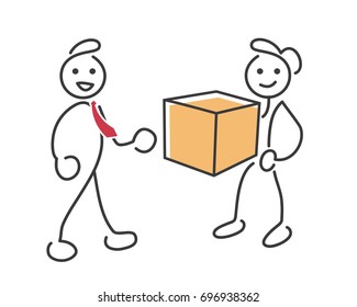 Modern Creative Online E-commerce Stickman Illustration Concept - Happy Customer Receiving Delivery On Time 