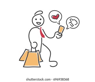 Modern Creative Online E-commerce Stickman Illustration Concept - Satisfied Customer Sharing Positive Testimonial Feedback