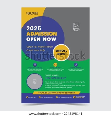 Modern creative online school admission education flyer design template with premium vector
