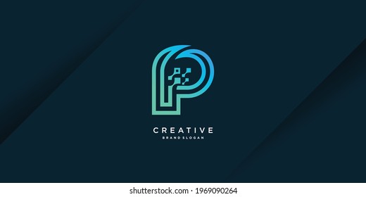 Modern creative P logo template with unique style, technology, computer, data, part 5