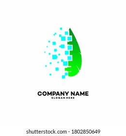 Modern and creative pixel leaf logo icon design modern digital style illustration. logotype stock illustration.