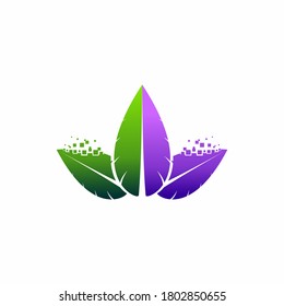 Modern and creative pixel leaf logo icon design modern digital style illustration. logotype stock illustration.
