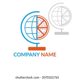 modern and creative pizza and globe combination logo 