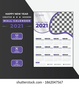 Modern Creative Professional Modern 2021 Trendy VioletColor Wall Calendar Design Template
