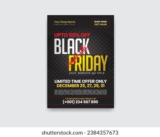 Modern, Creative and professional Black Friday Sale Flyer Template Design 1 with orange color rectangle and triangle shape vector layout