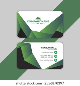 Modern creative professional business card template design. Black and dark green modern shape business card.