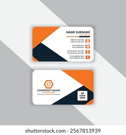 Modern creative professional business card template design. Black and orange triangle shape design vector template.