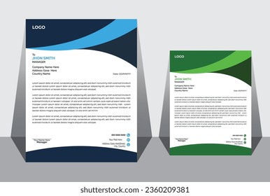 Diseño profesional moderno de diseño de membrete para diseño profesional, diseño de color azul, verde y verde profundo, sirio o profundo 