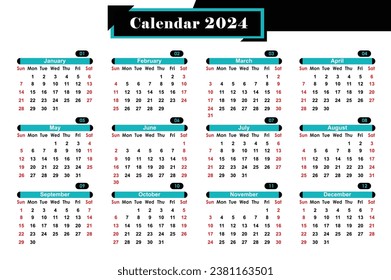 Modern Creative And professional calendar Design 2024, blue unique style calendar vector