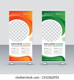 Modern Creative Professional and Corporate Roll up Banner Vector Template Design or Colorful Business Poll up Standee. Advertising Flyer, Web Banner or Social Media Banner, Brochure Layout 