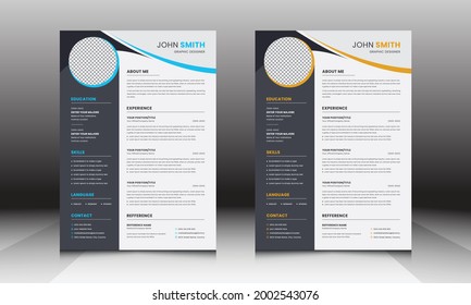 Modern Creative Professional CV, Resume with Blue, Yellow, and Gray Accents