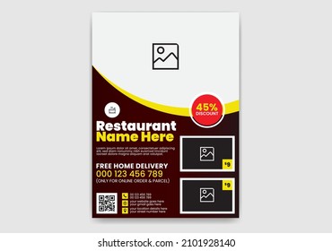 Modern, creative, professional, eye catching and print ready Restaurant Food Flyer Template Design 15 with circle and rectangle layout vector