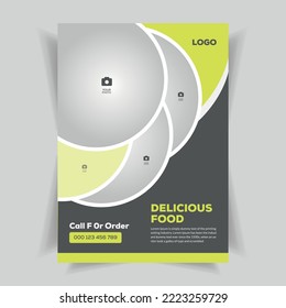 Modern, creative, professional, eye catching and print ready Restaurant Food Flyer Template Design with circle and rectangle layout vector size a4