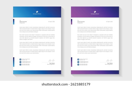 A modern, creative, and professional letterhead bundle perfect for your corporate projects. Letterheads designed in a clean and minimalist style, ideal for official documents, business communications.