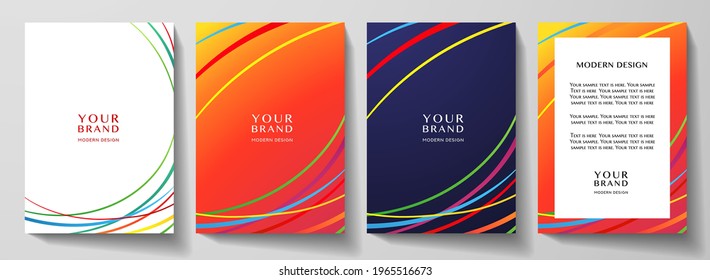 Modern creative rainbow cover design set.  Abstract wavy colorful line pattern (curves). Creative stripe vector collection for business background, brochure template, booklet page