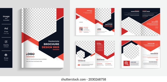Modern and creative real estate business brochure design template or professional company profile design. red and black shape clean multipurpose use layout