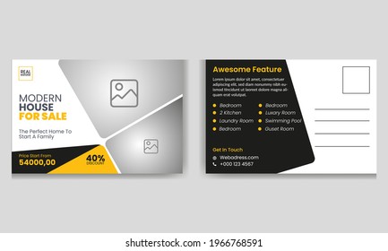 Modern Creative Real estate post card with geometric design.