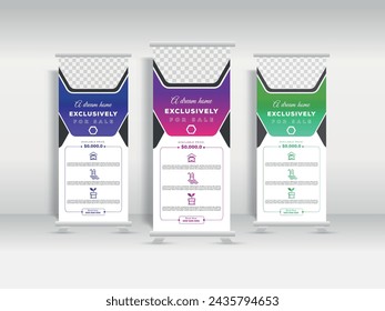 modern creative real estate roll up banner design for agency, company, shop, restaurant and more people. 
#real #estate #banner #roll #up #home #template #layout