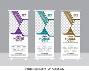 Modern creative real estate roll up banner design template