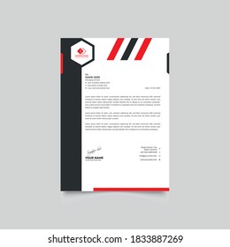 Moderna imagen vectorial de la plantilla de diseño de la cabecera de la carta corporativa de estilo profesional rojo y negro.