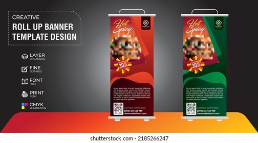 Modern creative roll up banner design collection template, spicy food promotion discount