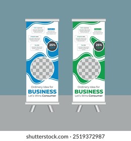 Moderne kreative Rollup Banner Design Vorlage voll bearbeitbare Vektordatei für Business-Marketing mit organischen und abstrakten Formen. Mehrzwecknutzung.