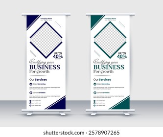 modern and creative rollup banner template . advertisement pull up , vector illustration for your corporate business .