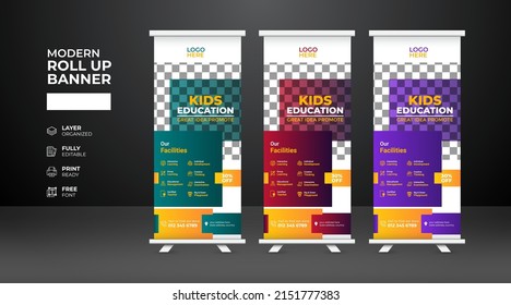 Modern and creative school admission Roll Up Banner template