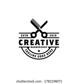  modern creative scissors and comb logo for barbershop