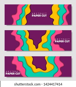 Modern creative set of posters with a 3d abstract background and paper cut shapes. Design layout, minimal template for flyers, website and business presentations. vector eps10