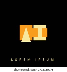 Modern creative shaped AI, IA, A, I logo. Initial Logo Designs  with Black Background.