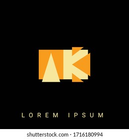 Logo moderno en forma creativa AK, KA, A, K. Diseños de logotipo inicial con fondo negro.