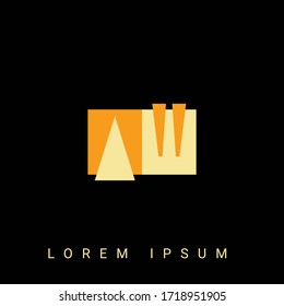 Moderna forma creativa AW, WA, A, W logo. Diseños de logotipo inicial con fondo negro.