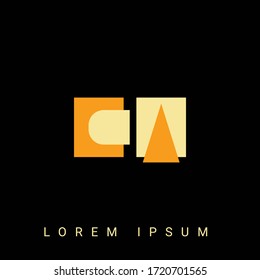 Moderna forma creativa CA, AC, C, logotipo A. Diseños de logotipo inicial con fondo negro.