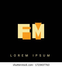 Moderno y creativo logo FM, MF, F, M. Diseños de logotipo inicial con fondo negro.