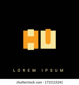 Modern creative shaped HU, UH, H, U logo. Initial Logo Designs  with Black Background.