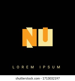 Modern creative shaped NU, UN, N, U logo. Initial Logo Designs  with Black Background.