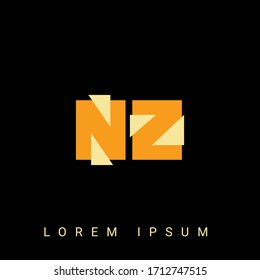 Logo moderno en forma creativa NZ, ZN, N, Z. Diseños de logotipo inicial con fondo negro.