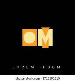 Modern creative shaped OM, MO, O, M logo. Initial Logo Designs  with Black Background.