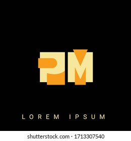 Modern creative shaped PM, MP, P, M logo. Initial Logo Designs  with Black Background.