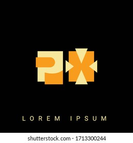 Logo moderno con forma creativa PX, XP, P, X. Diseños de logotipo inicial con fondo negro.