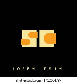Modern creative shaped SC, CS, S, C logo. Initial Logo Designs  with Black Background.