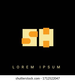 Logo moderno con forma creativa SH, HS, S, H. Diseños de logotipo inicial con fondo negro.



