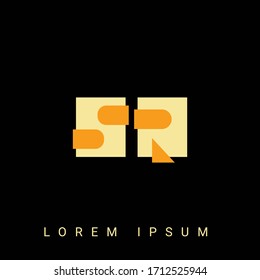 Logo moderno con forma creativa SR, RS, S, R. Diseños de logotipo inicial con fondo negro.