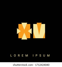 Diseño creativo moderno con el logo XV, VX, X, V. Diseños de logotipo inicial con fondo negro.



